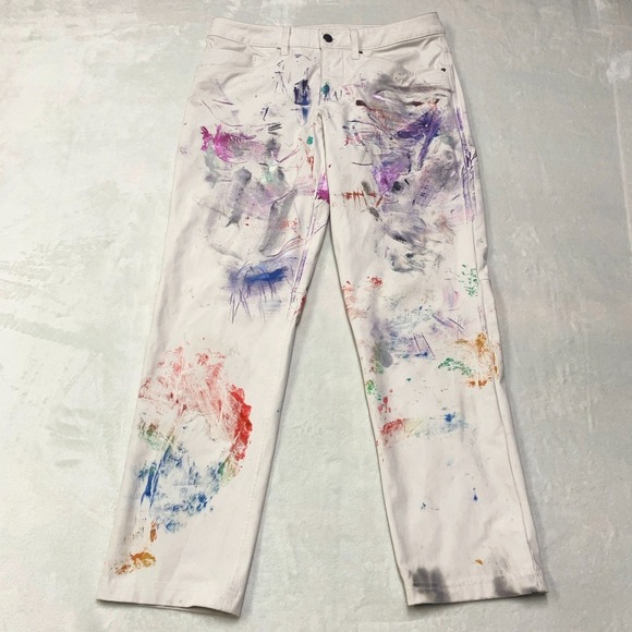 Lululemon ABC Classic Pants 30x29 Warpstreme PAINT SPLATTER THRASHED Light Beige - Picture 2 of 10